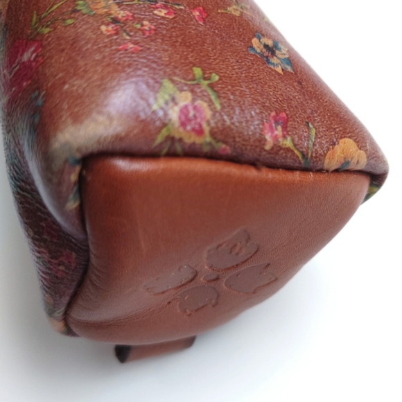 PATRICIA NASH Italian Leather Oblong Wristlet Pouch Makeup Case Floral Brown - Picture 8 of 10
